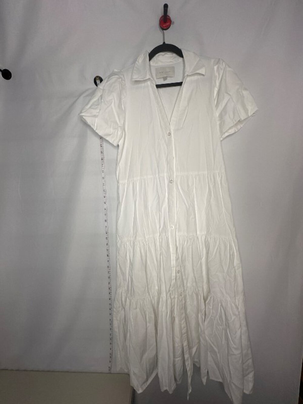 Brochu Walker White Tiered Midi Shirt Dress S Boho Cottagecore Minimalist Summer